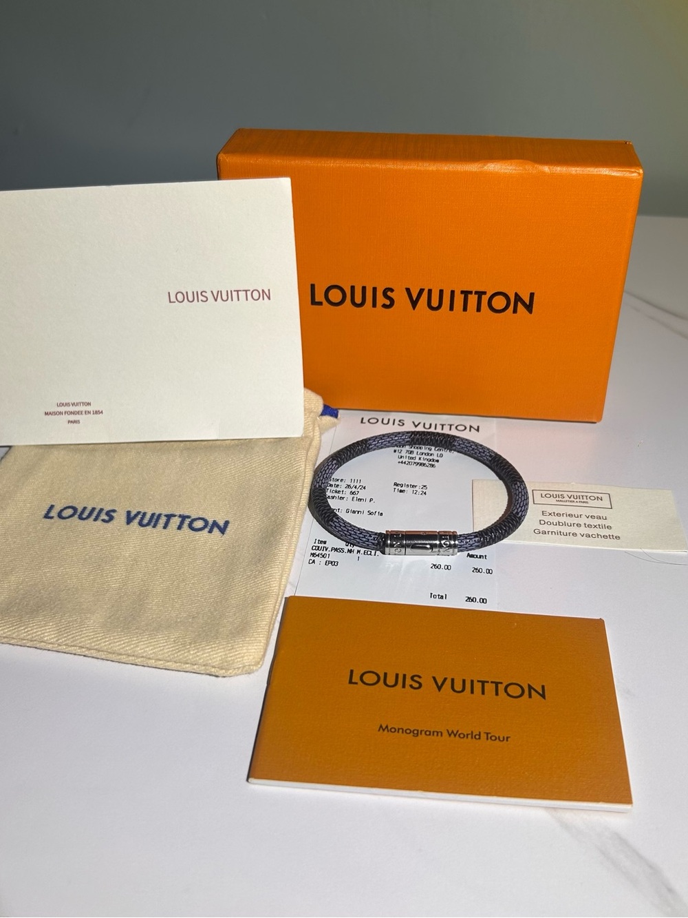 Louis Vuitton Black Braided Leather Bracelet with Silver-Tone Clasp